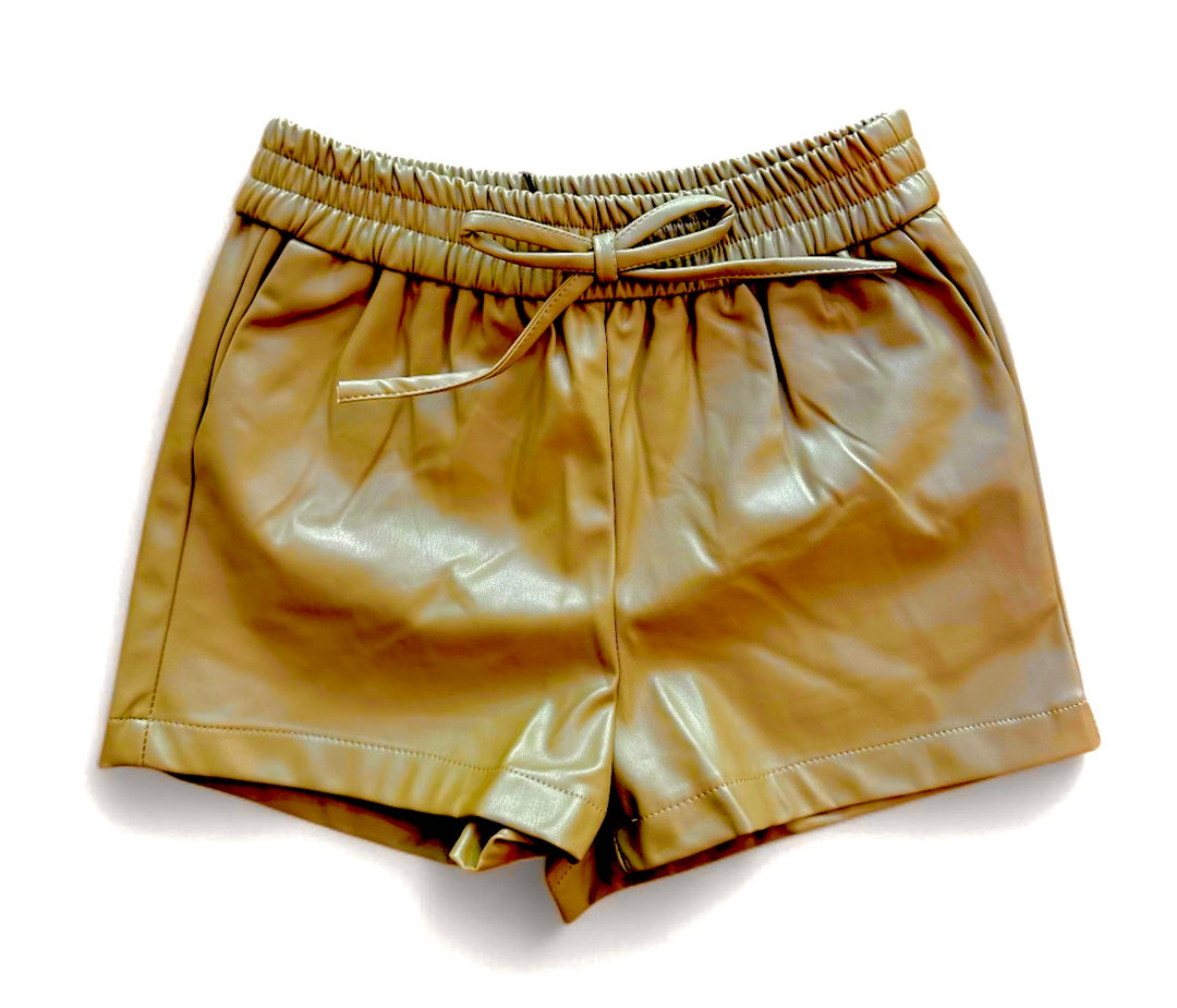 Beige Faux Leather Shorts