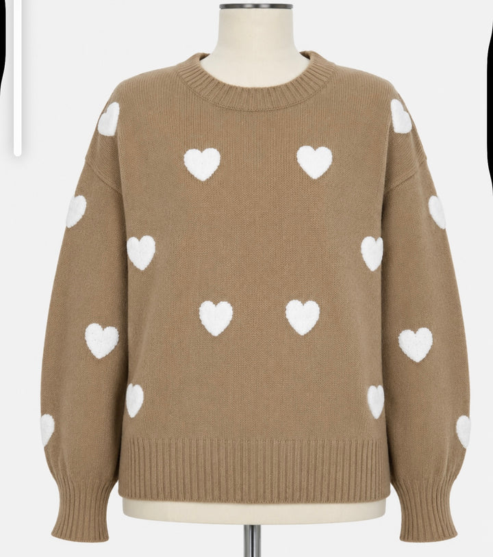 Brown Sweater with White Hearts
