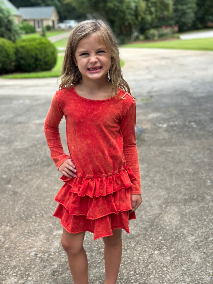 Red Vintage Washed Ruffle Dress