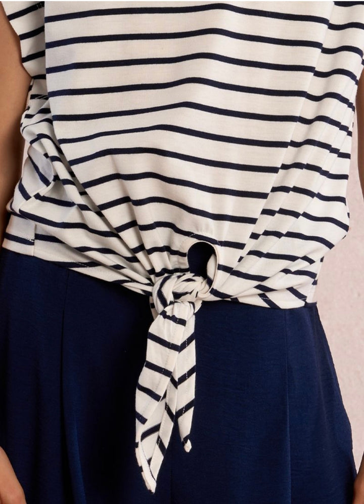 Blue Striped Front Knot Tee
