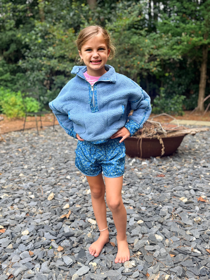 Blue Fleece with Flower Trim