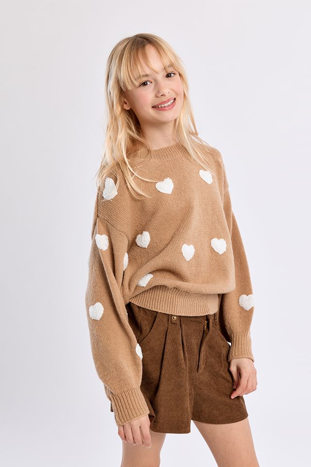 Brown Sweater with White Hearts