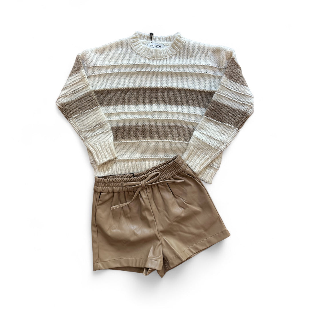 Beige Faux Leather Shorts