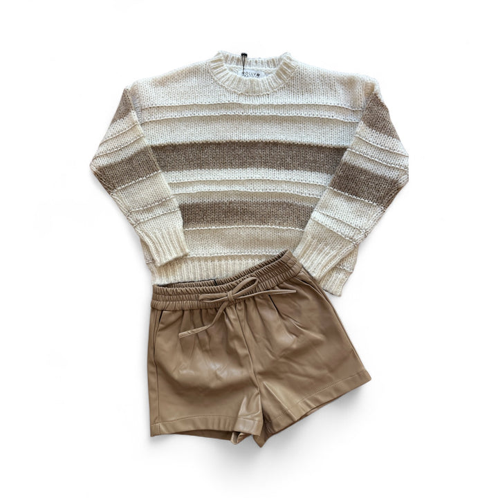 Beige Faux Leather Shorts