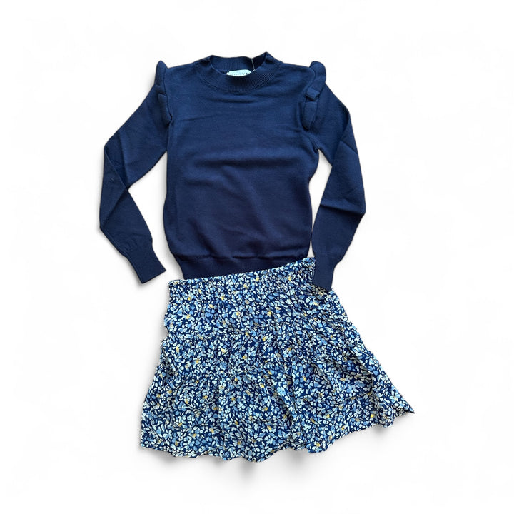 Navy Ruffle Sleeve Sweater