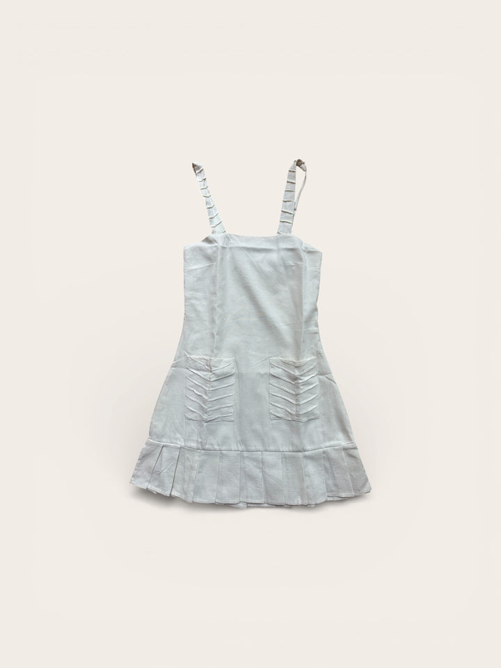 White Pleated Pocket Dress