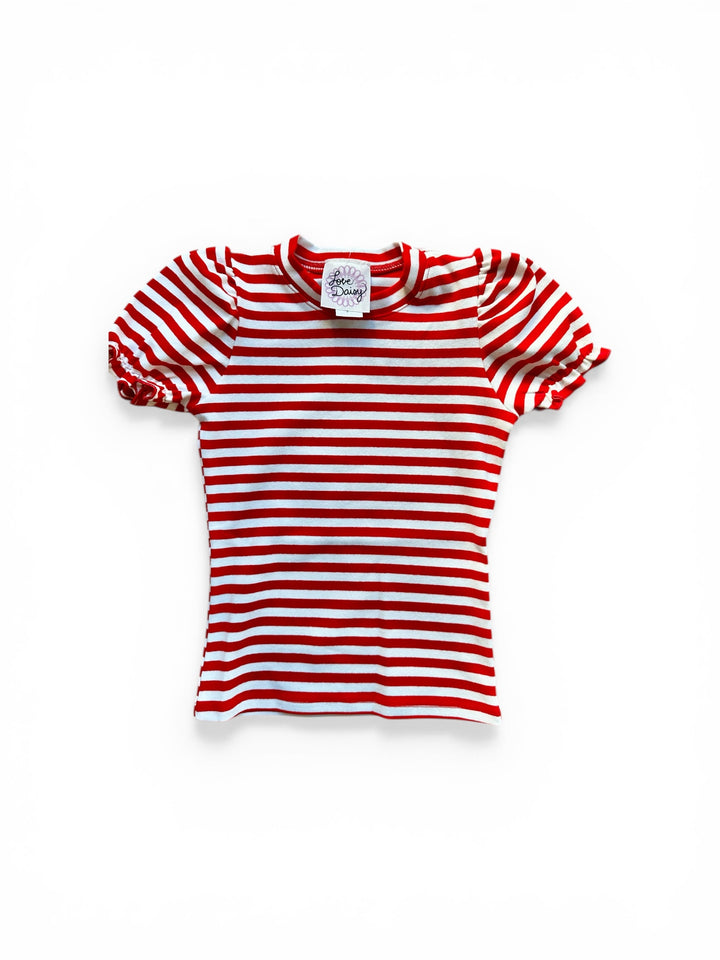 Red Stripe Puff Sleeve Top