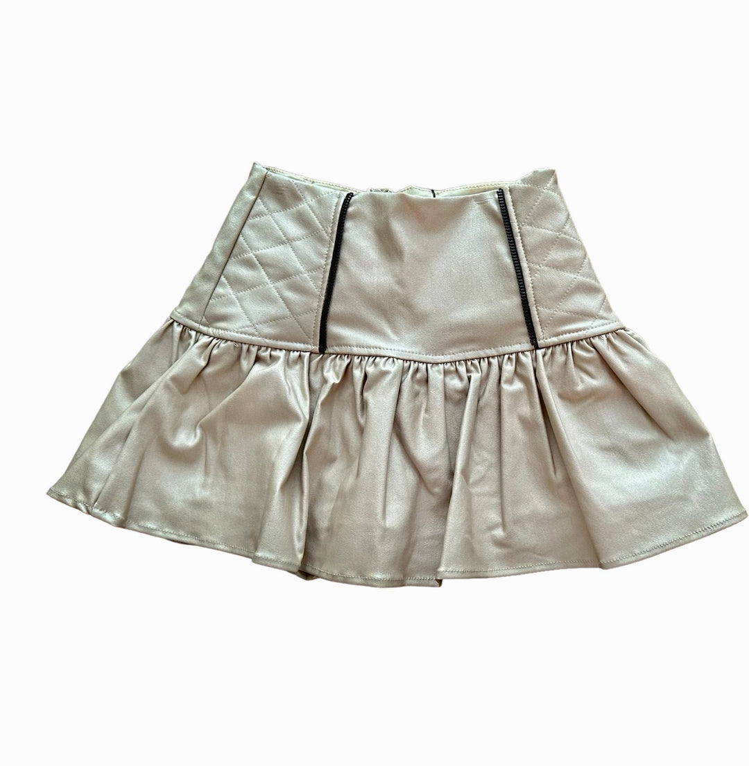 Beige Leather Quilted Ruffle Short - jernijacks