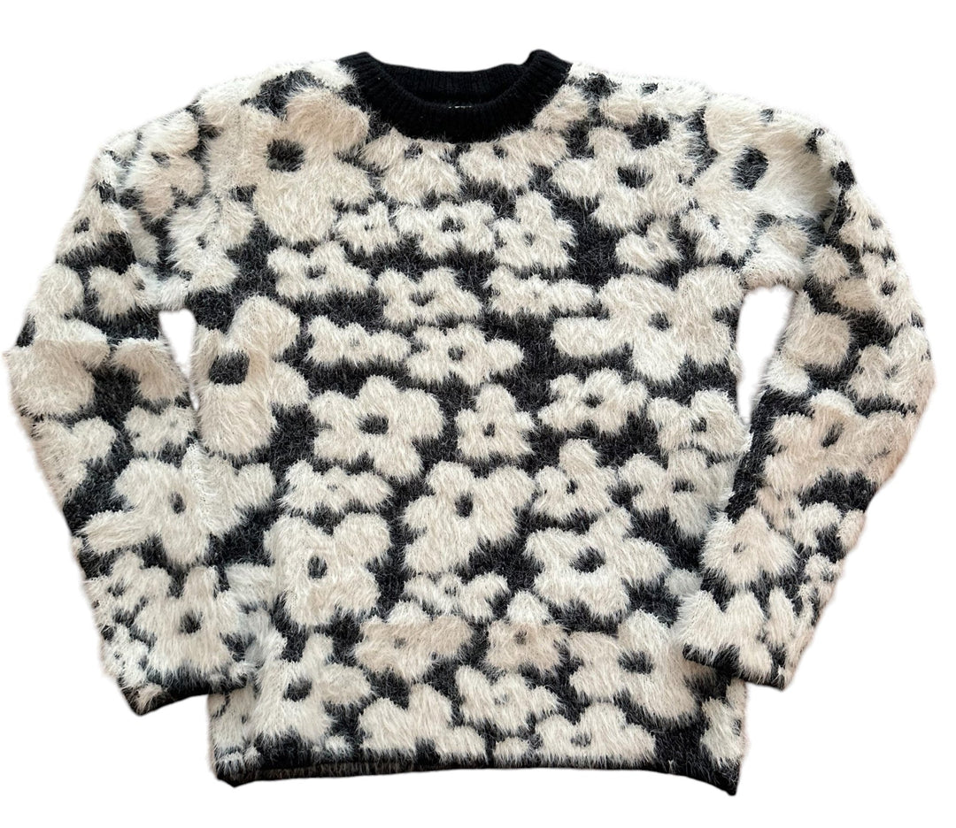 Black/White Eyelash Daisy Sweater - jernijacks