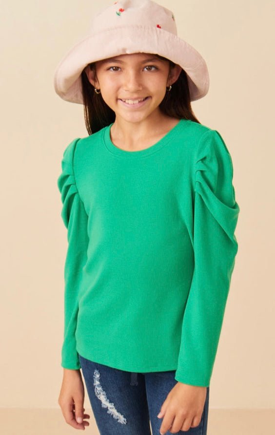 Green Long Sleeve Puff Sleeve Top - jernijacks