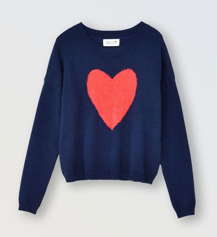 Navy Knitted Sweater with Red Heart - jernijacks