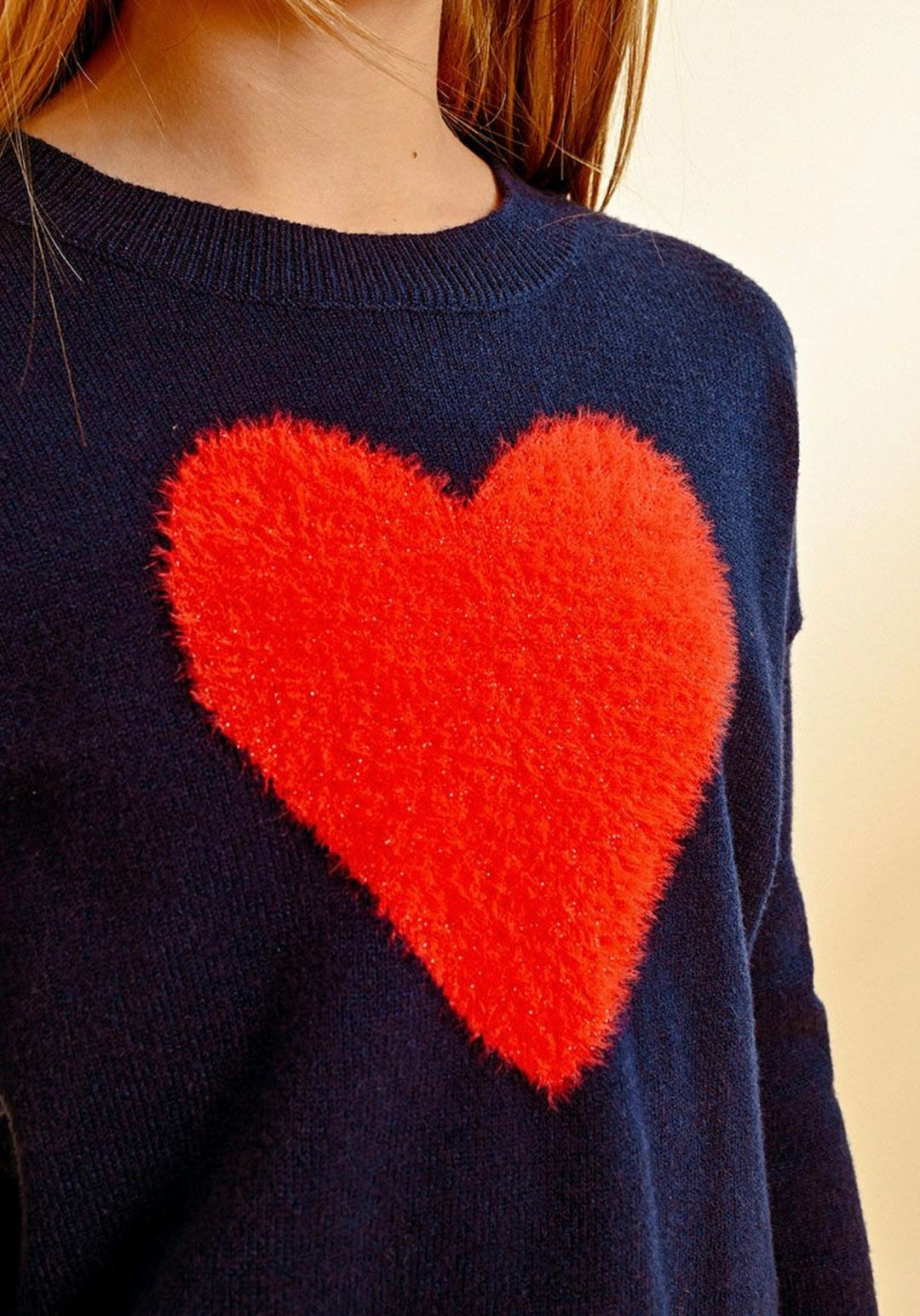 Navy Knitted Sweater with Red Heart - jernijacks