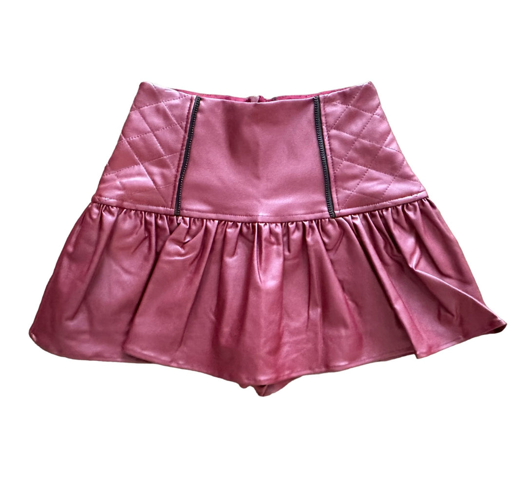 Red Leather Quilted Ruffle Skort - jernijacks