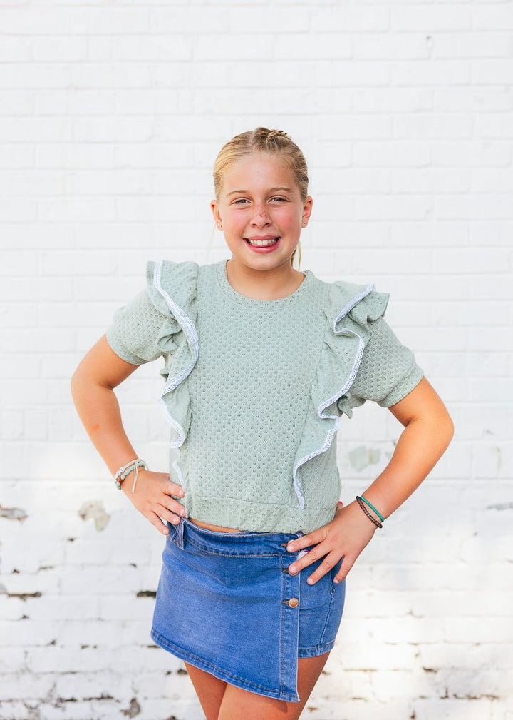 Sage Green Ruffle Knit Top - jernijacks