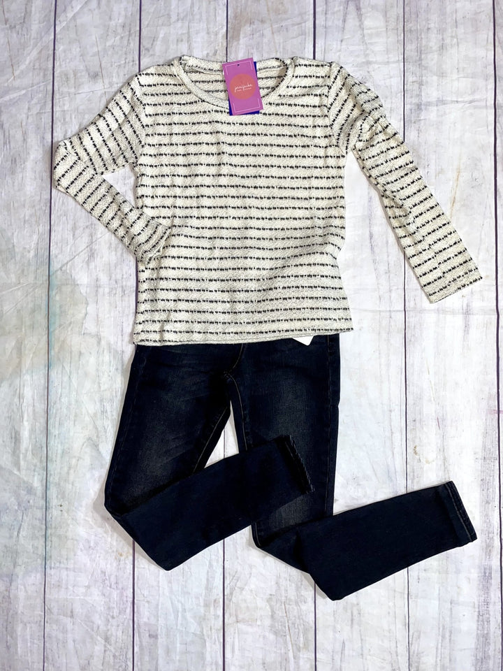Beige/Black Stripe Knit Sweater - jernijacks