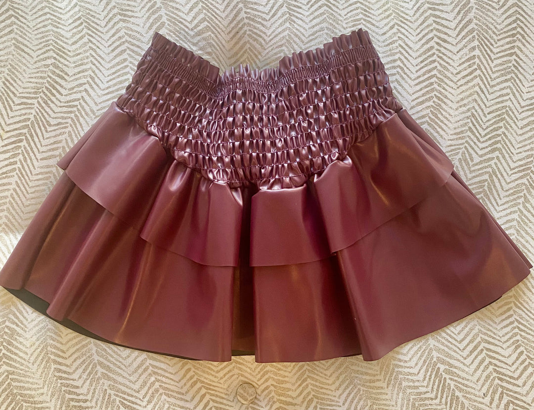 Maroon Leather Smocked Waist Skirt