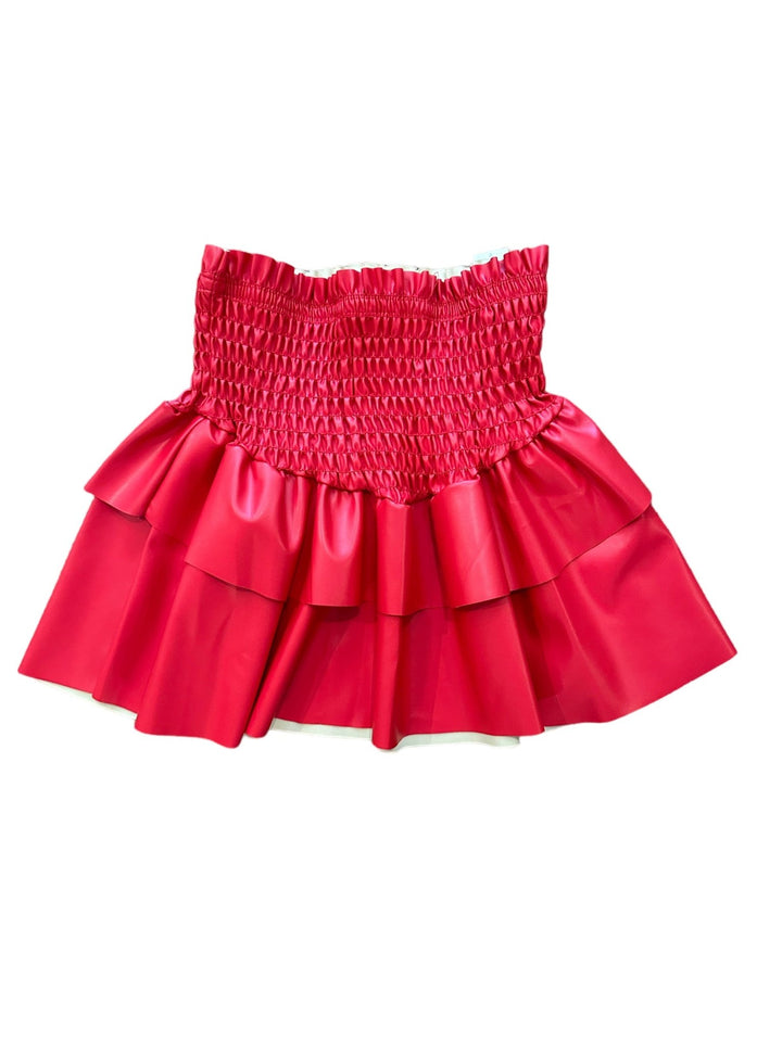 Red Smocked Waist Pleather Skirt - jernijacks