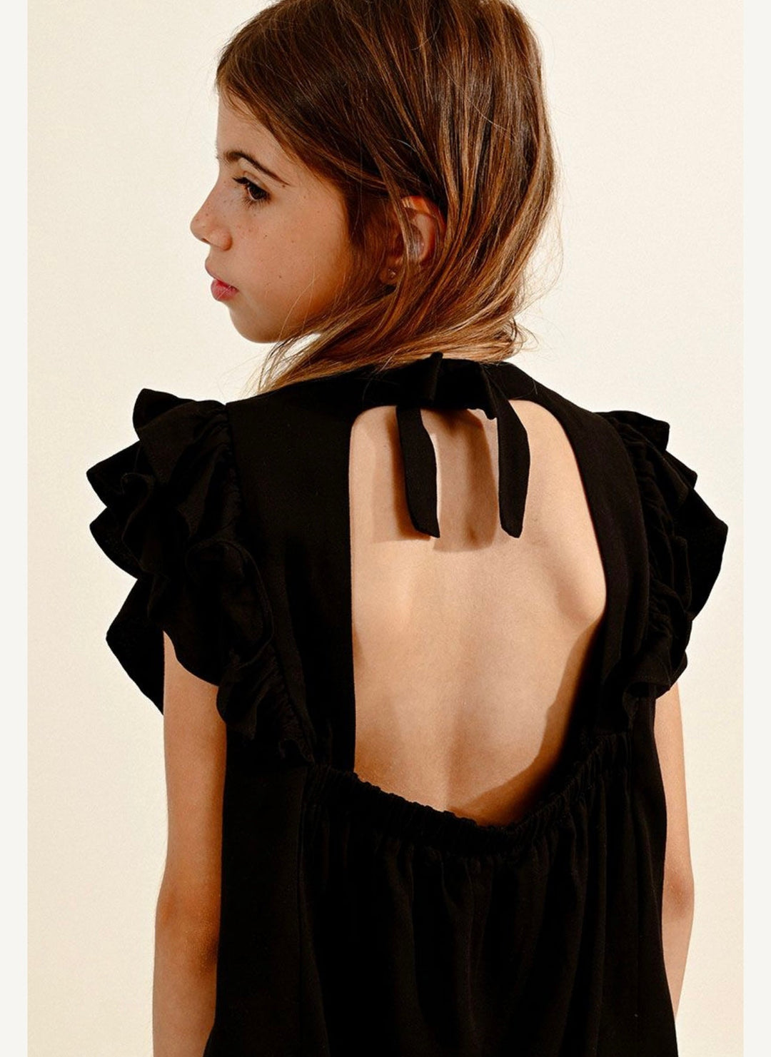 Ruffle Shoulder Black Top - jernijacks